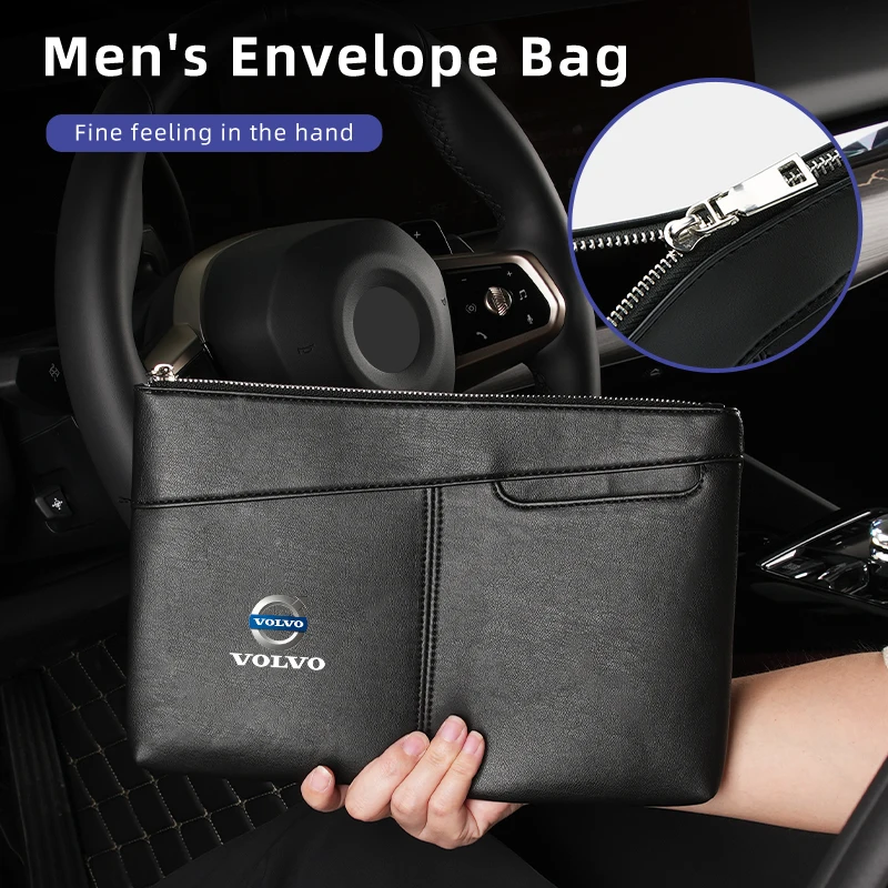 Car Logo Clutch Bag Leather Men Phone Money Credit Card Organizer For Volvo AWD C30 C70 S60 S80 S90 T6 V40 V50 V60 V70 V90 XC40