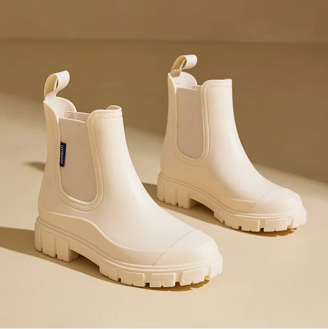 Women Waterproof Boots New Fashion Elastic Mouth Ankle Boots Mid Top Rain Shoes Non Slip Outdoor Indoor Chelsea Boot Wading Shoe