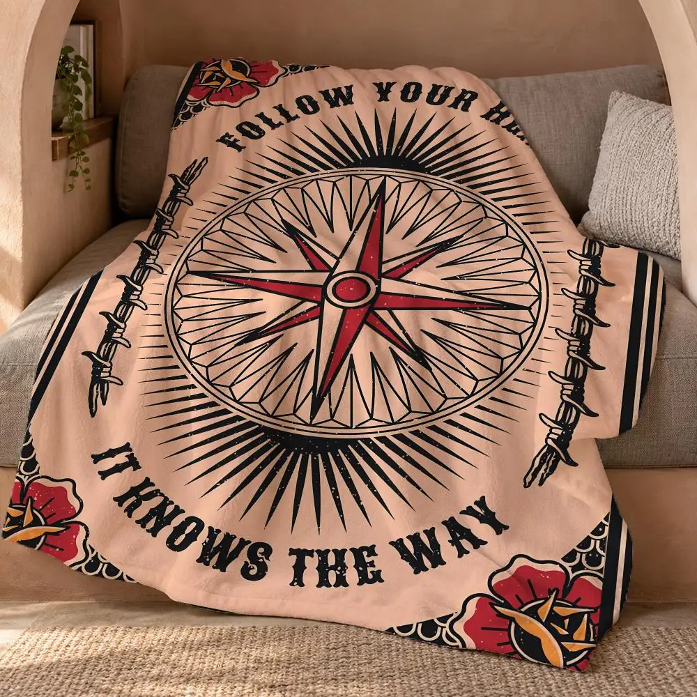 Apothecarys Journal Compass Arrow Throw Double Sided Flannel Throw Blanket Soft Travel Camping Sofa Bed Home