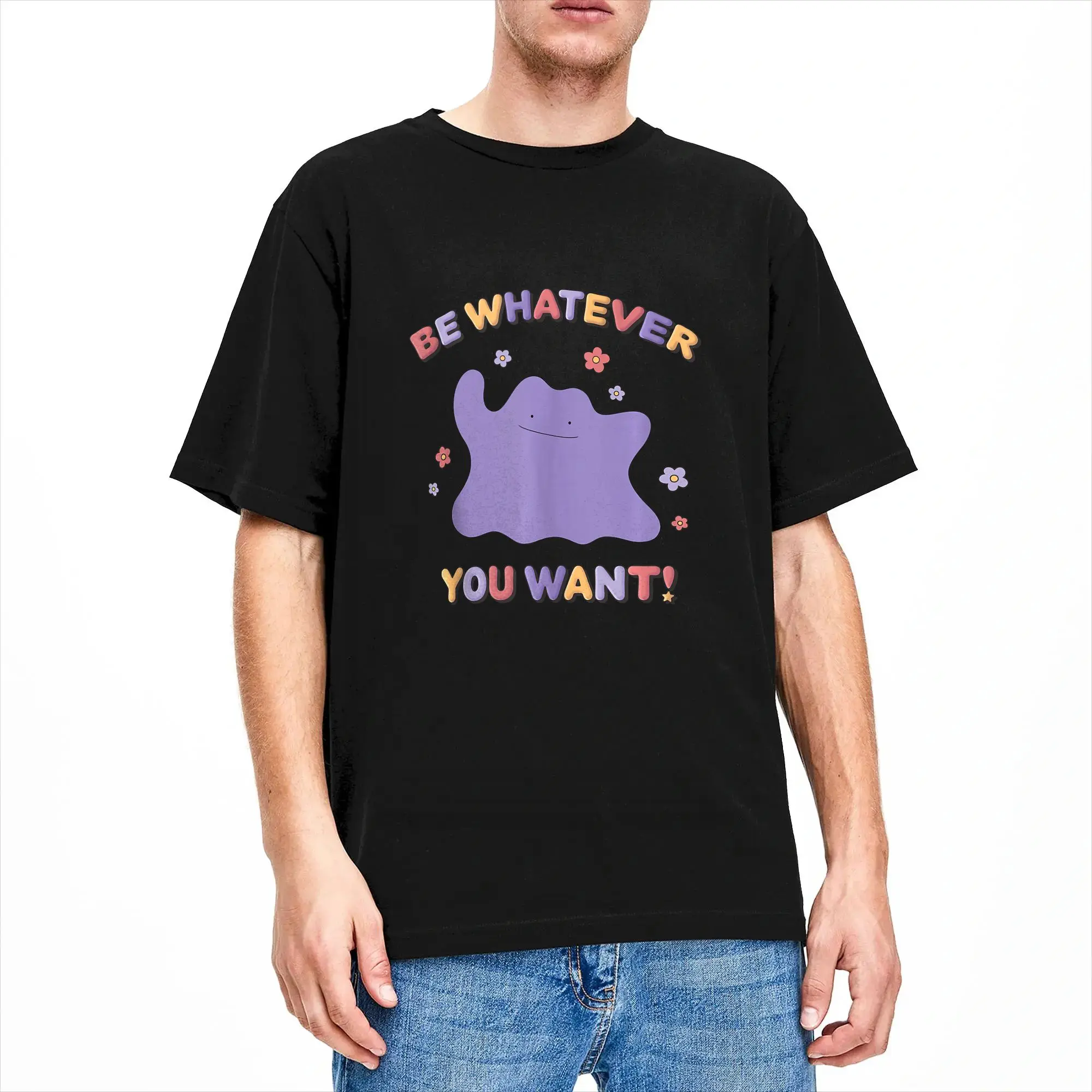 Be Whatever You Want Ditto Baumwoll-T-Shirt für Herren, Sommer, Y2K, lässige T-Shirts, Hippie-T-Shirts, übergroße Freizeitkleidung – Detail 2