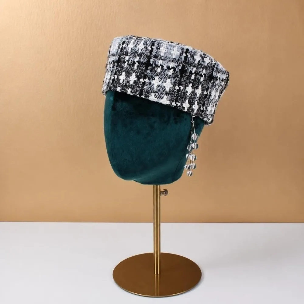 Vintage Adjustable Top Hat for Women Winter Tweed Fabric Berets Hats Elegant Charming Millinery Beret Formal Events