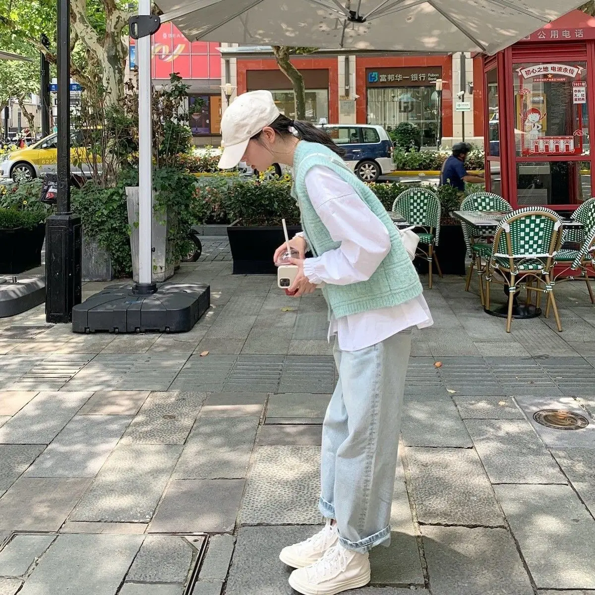 

Жилеты Жилеты Тонкий женский жилет со стразами Осенний смешанный каракули Мультяшная сетка Графика Лоскутное платье в народном клетку с надписью Raw Y2K