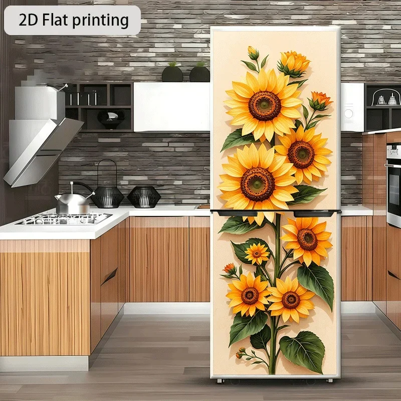 Refrigerator Sticker Sunflower "Sunflower Blooms" Themed Design, Self-Adhesive Wall Decal Wallpaper, Suitable for Cabinets and view 2