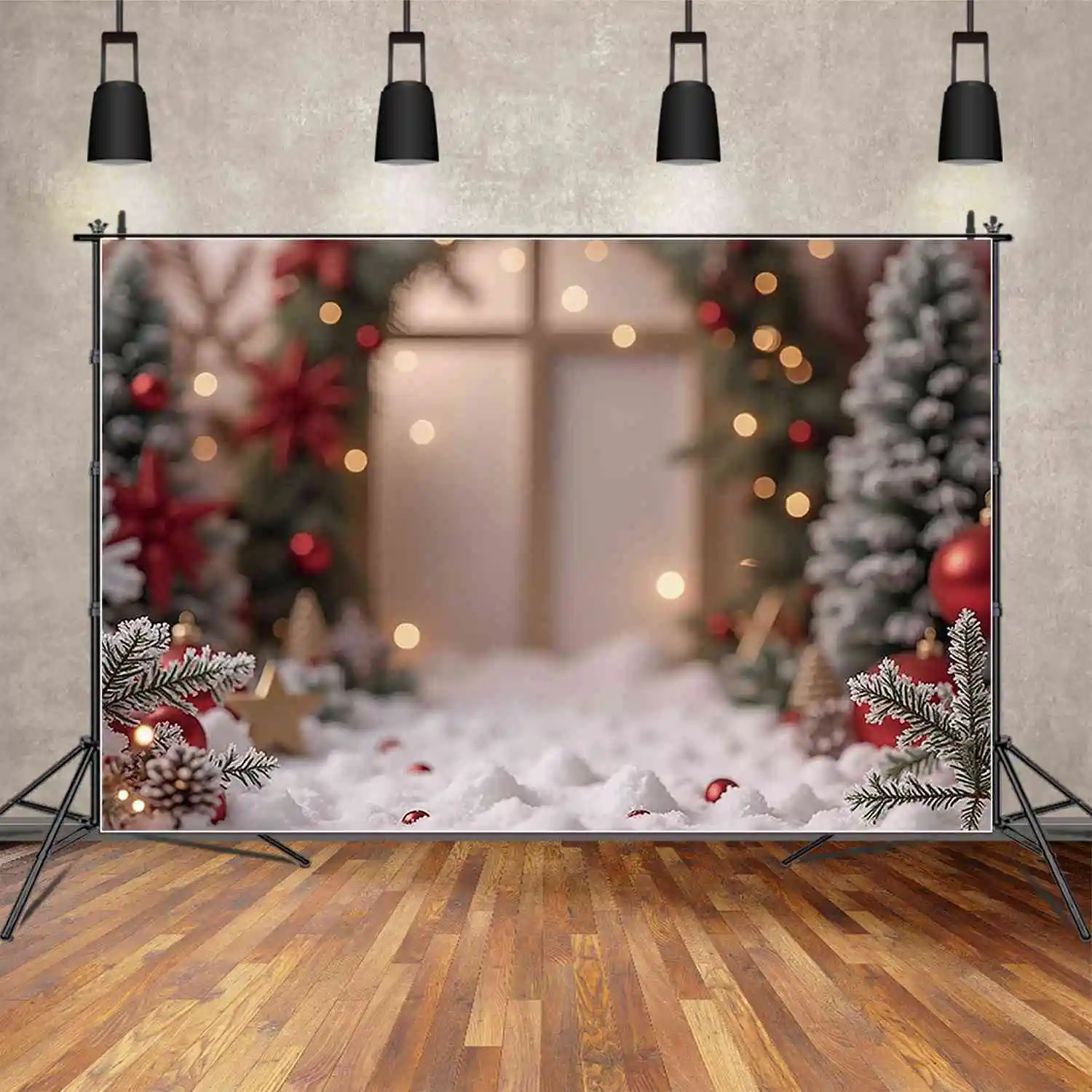 MOON.QG 크리스마스 눈 글로브 소나무 배경 사진, 겨울 눈송이 포토콜 배경, 어린이 스튜디오 액세서리