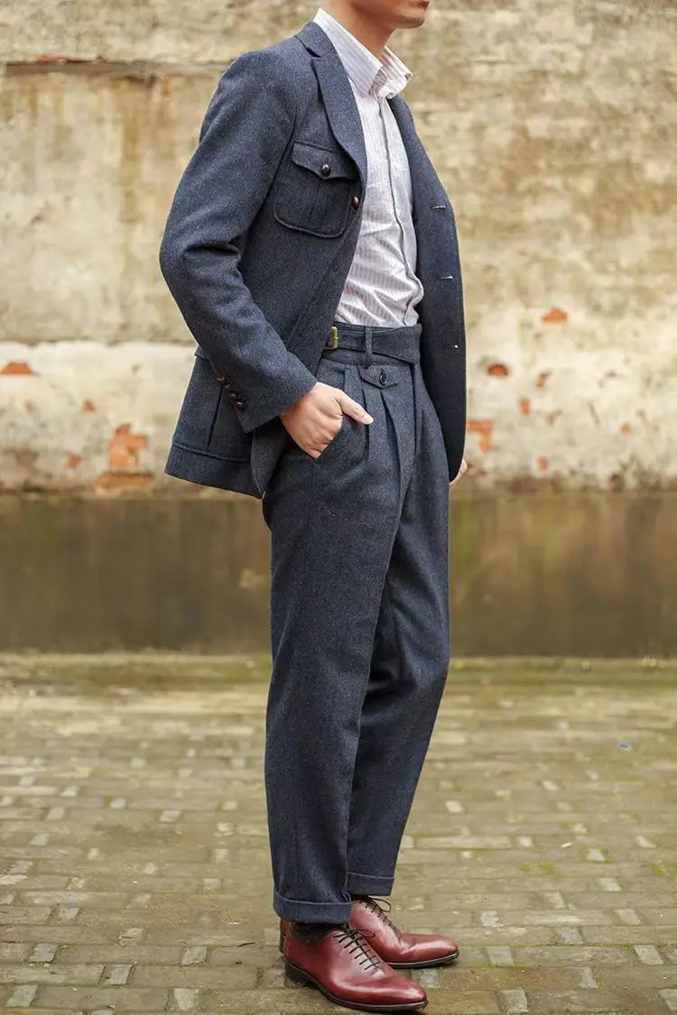Vintage Gurkha Pants Men England Style High Waist Smart Casual Straight Trousers Autumn Winter Woolen Fashion Naples Suit Pant - Image 5