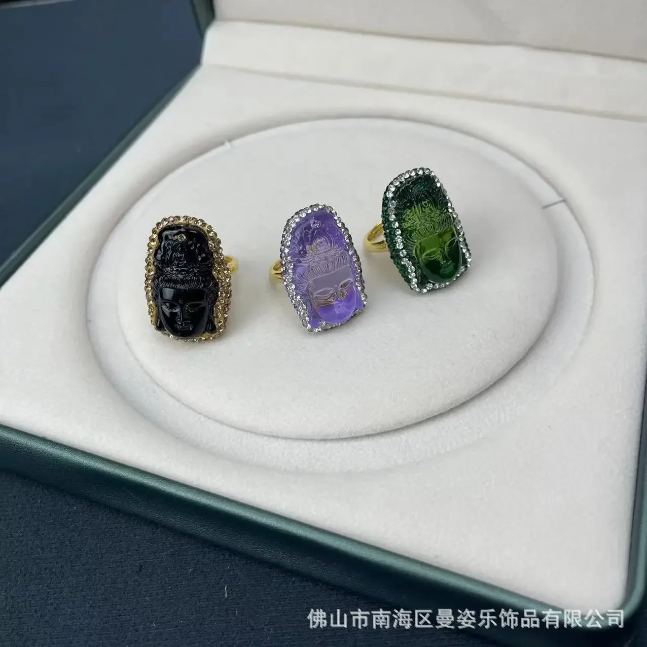 New Guanyin glazed live mouth adjustable ring ancient jewelry new Chinese vintage jewelry factory direct sales