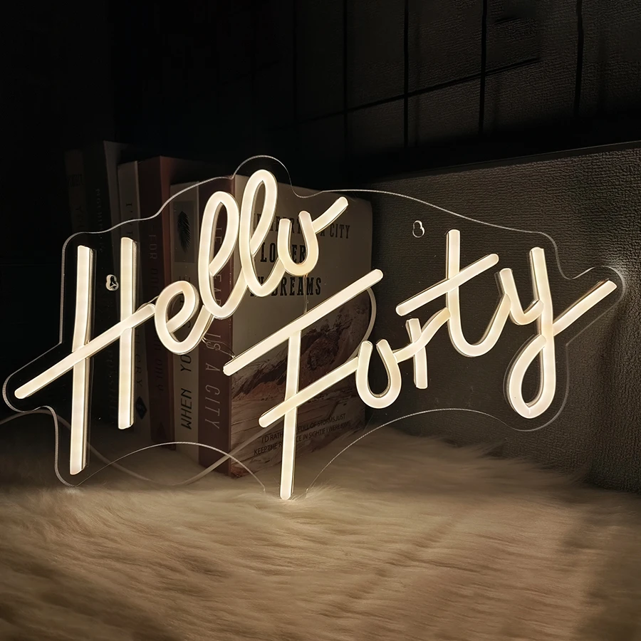 

Hello Forty Neon Sign, Warm White Letter Lamp Usb Powered, Used For Living Room, Bar, Beauty Salon, Birthday Background Decor.