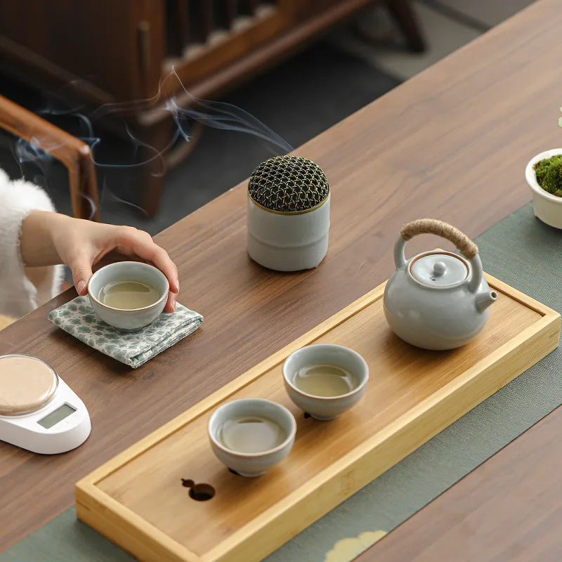 Teaware Set Chinese Style Business Gifts Ruyao Tea Set with Tea Tray Chinese Tea Pot and Cup Set