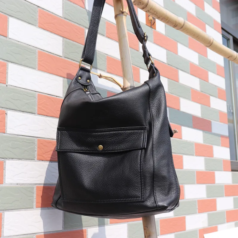 Utility Casual Women's Bag Single Shoulder Messenger Bag Female Large Capacity Soft Cowhide Slouchy Bucket Hobo Crossbody Bags