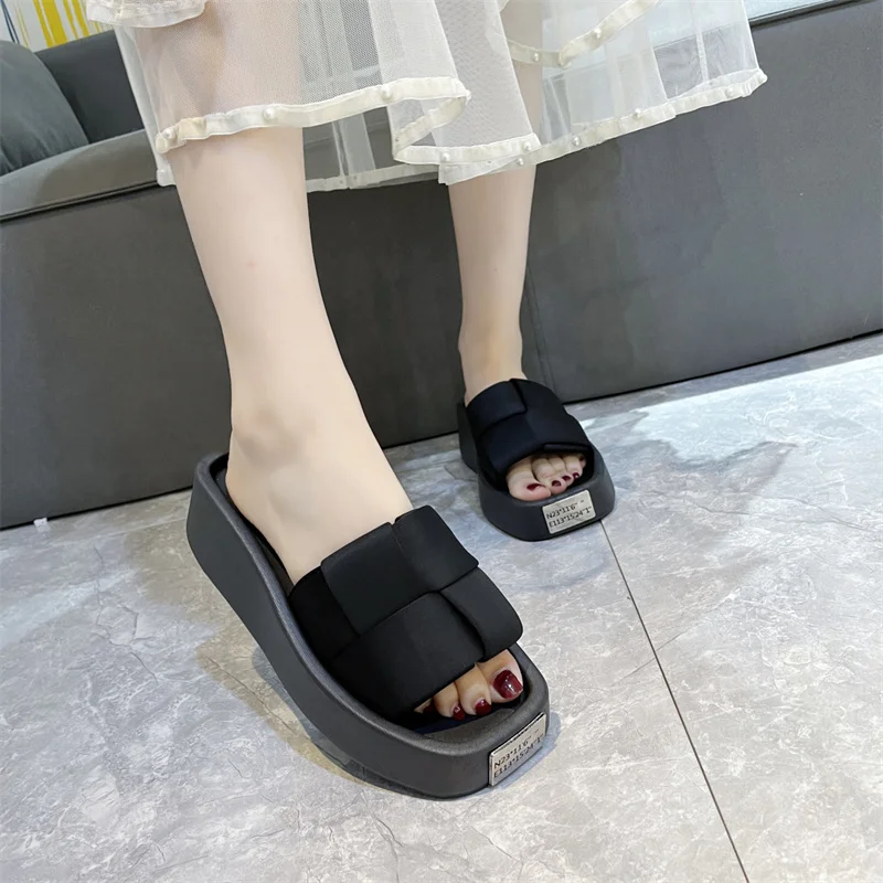 Women Thick Bottom Platform Slippers Female Summer Thick Bottom Cross Wedges Sandals Chunk Slides Green 2023 Zapatillas Mujer