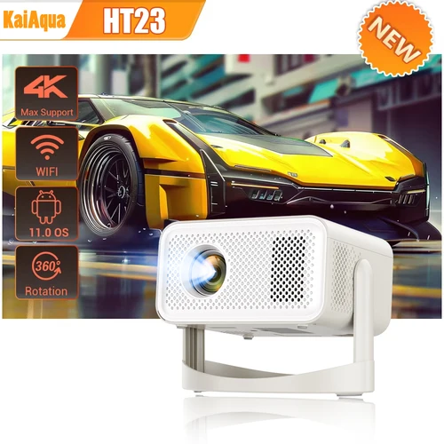 KaiAqua 650ANSI HT23 Proyector 4K Nativo 720P Enfoque automático y corrección kefónica Android11 BT5.2 WIFI6 360 ° Cine en casa portátil