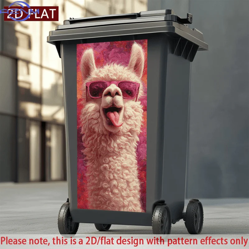 2D/FLAT-Funny Alpaca with Fashion Glasses Trash Can Sticker PVC Self - Adhesive Wall Sticker Waterproof Scratch - Resistant Hi