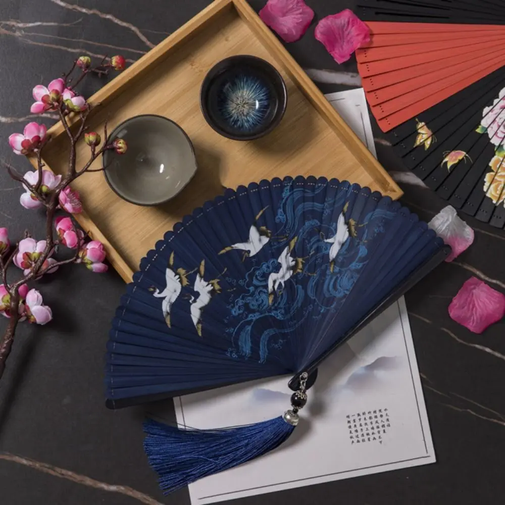 

Chinese Style Japanese Classical Folding Fan Black Portable Bamboo Fan Exquisite Handmade Hand Fans Lady Dance Props