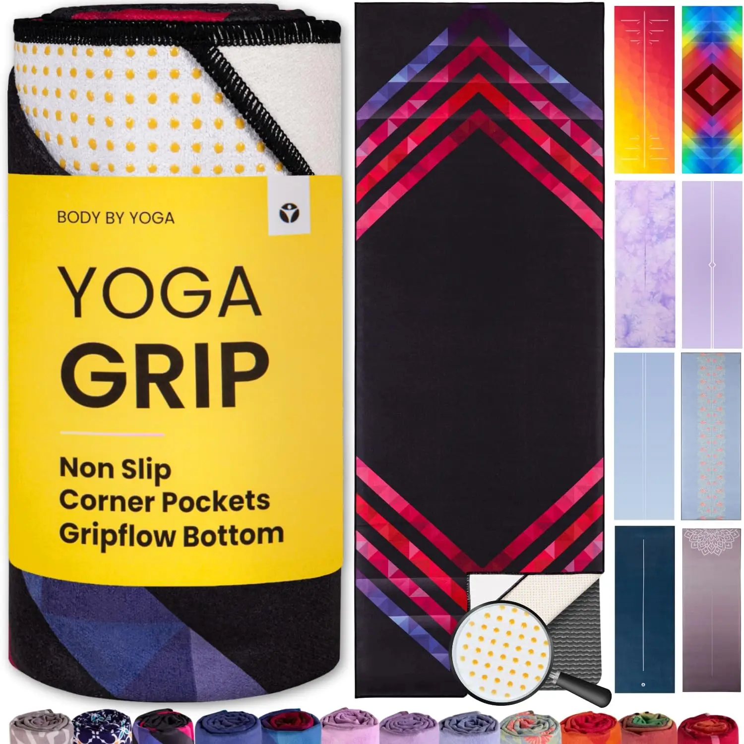 

Нескользящее полотенце для йоги с угловыми карманами, влагоотводящее, не скатывается, 72x25 дюймов