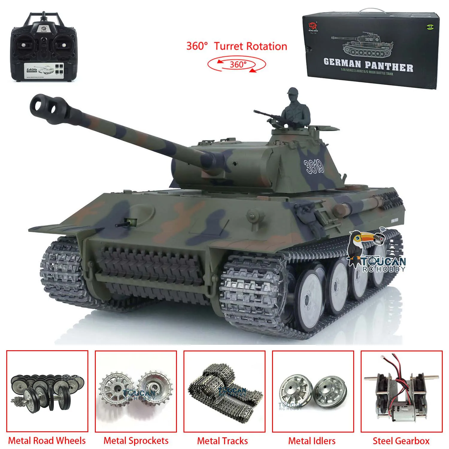 Heng Long RC Tank 1/16 escala 7,0 personalizado Ver Panther RTR 3819 pistas de Metal ruedas RC juguetes modelo regalos TH17291