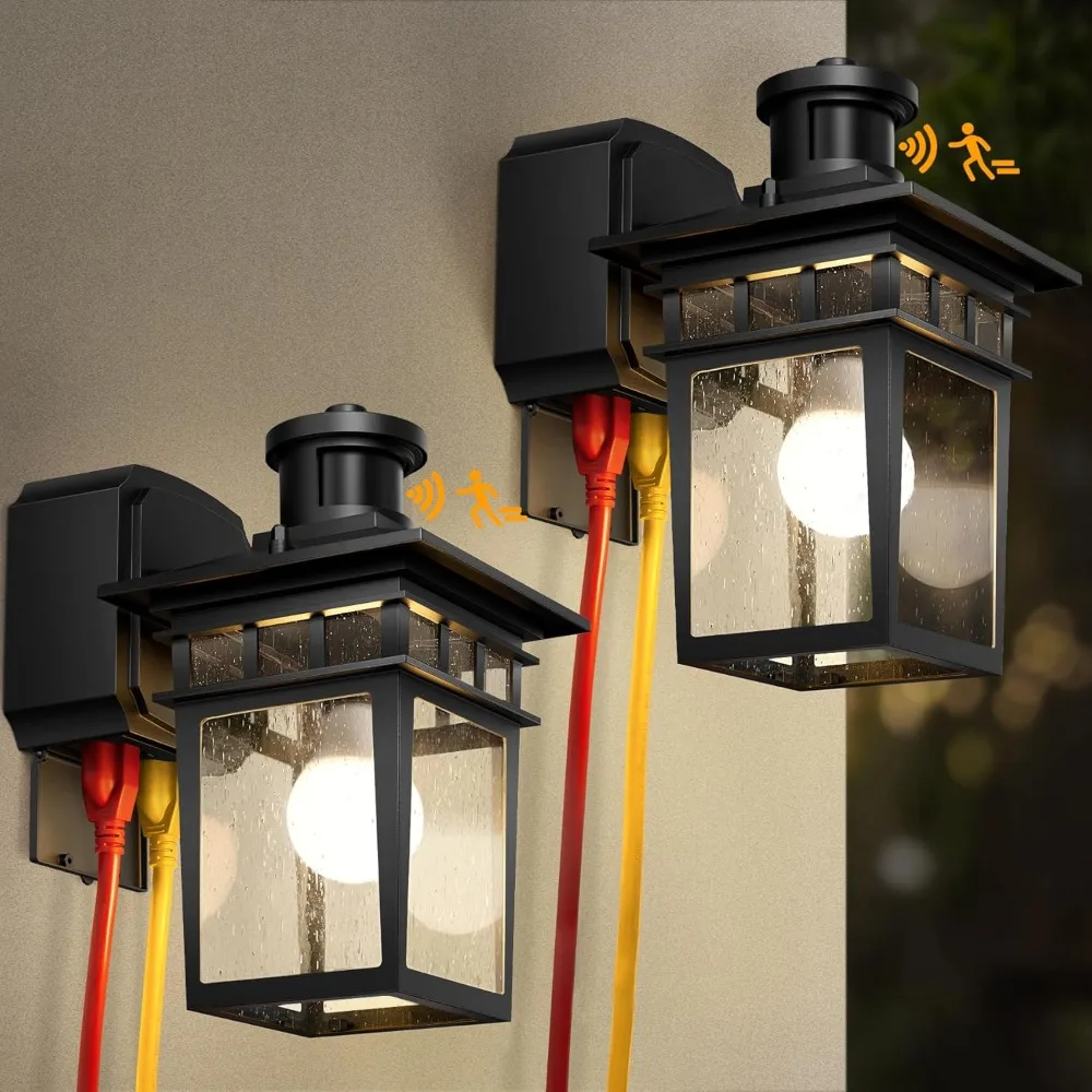 

Dusk to Dawn Motion Sensor Outdoor Light Waterproof Exterior Wall Sconce with GFCI Outlet for Porch Garage Patio Front