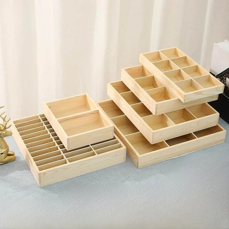 Luxury Wooden Box Desktop Mobile Phone Management Holder Card Storage Organizer Small Grids Hotel Front Desk Wooden Multi-grid
