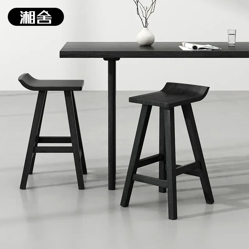 Wabi Sandy Wind Solid Wood Bar Chair Household High Stool Black Simple Bar Chair Restaurant B & B Leisure High Stool Chair