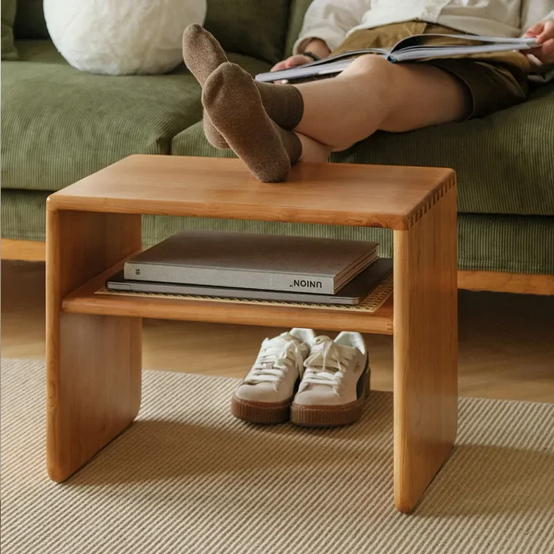 Sofa Side Cabinet Solid Wood Removable Cherry Wood Rattan Retro Furniture Japanese Small Coffee Table Home Decor Interior Fix