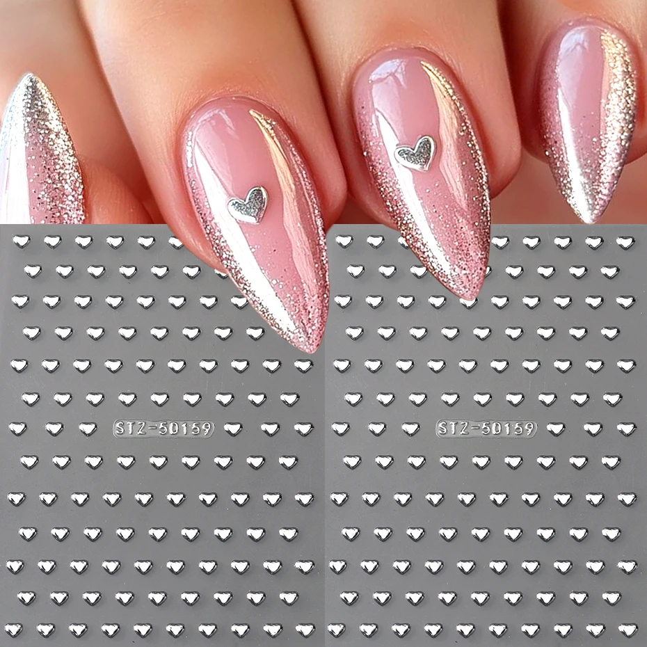 3D Silber Herz Nagel Aufkleber Chrom Gold Liebe Herz Valentinstag Nagel Aufkleber Klebe Sliders Charms Nail art Dekorationen Maniküre