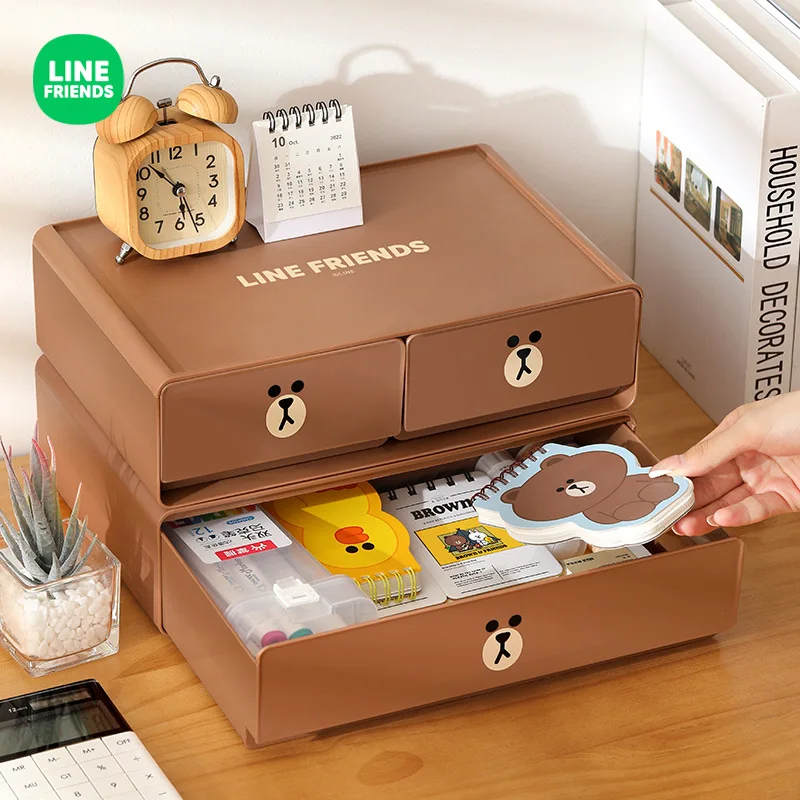 Line Friends Brown Anime Kawaii Home Jewelry Exquisite Storage Box Cartoon Plastic Drawer Desktop Organizing Storage Box Gift