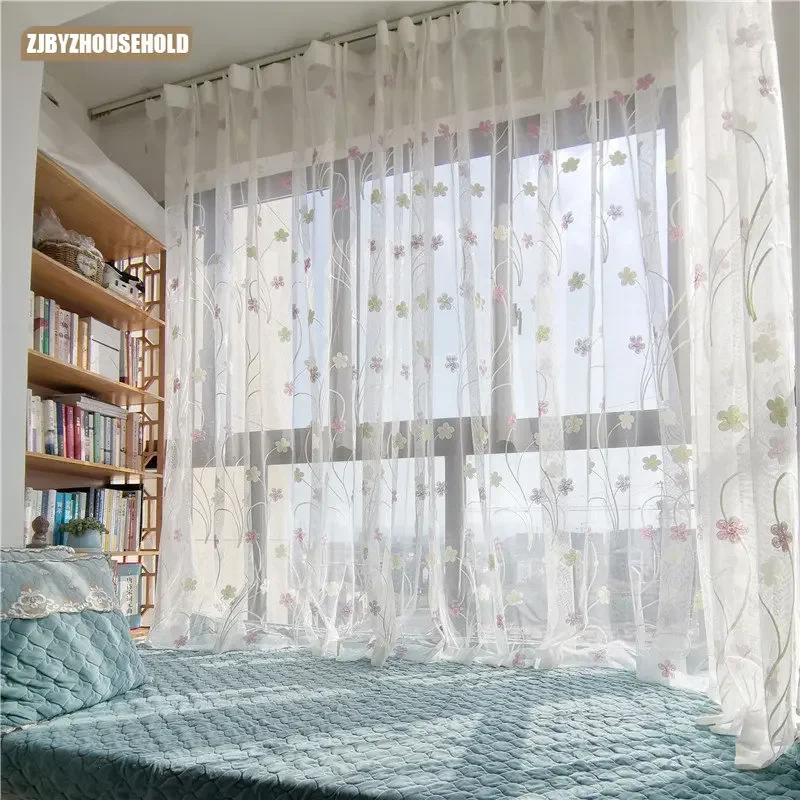 

Nordic Ins White Embroidered Window Screen Living Room Balcony Tulle Window Curtain Customized
