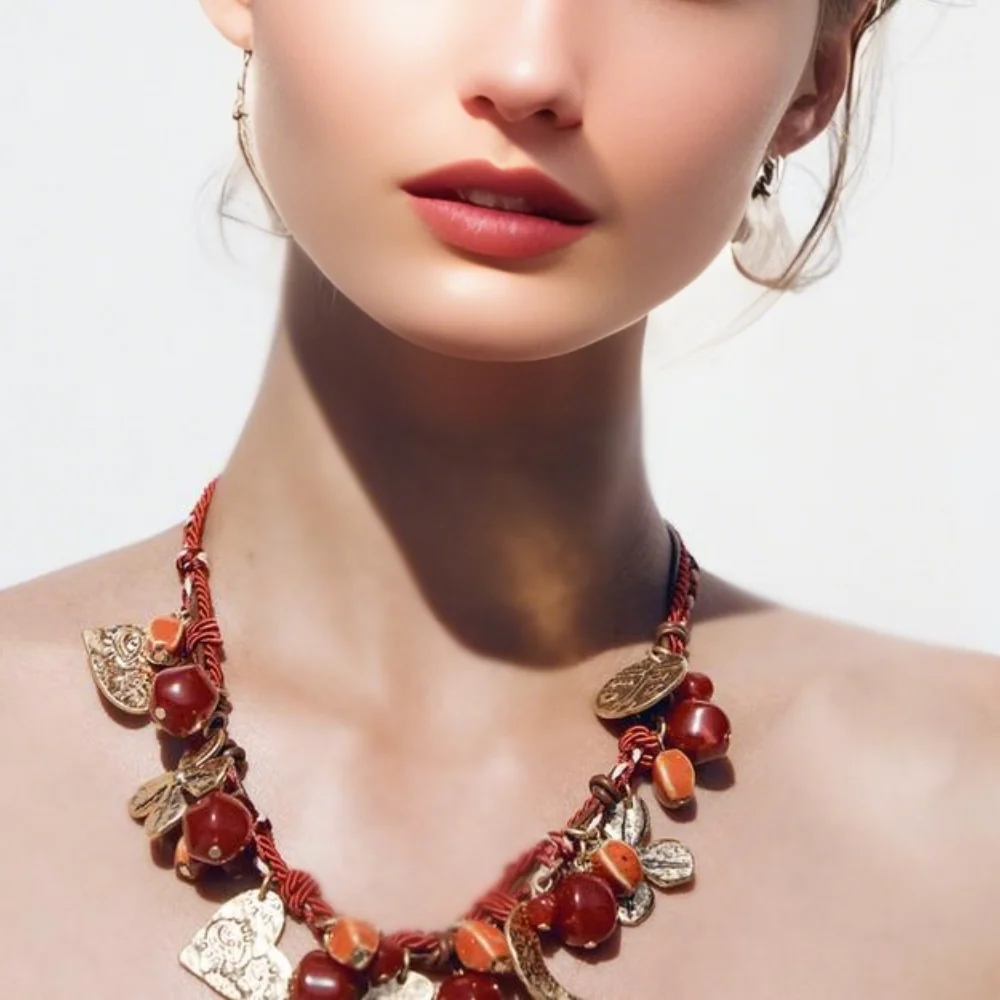 

ZAA New Trendy Triple Cord Charm Necklace Handmade Braided Rope Enamel Beads Pendant Jewelry Exquisite Banquet Accessories Gift