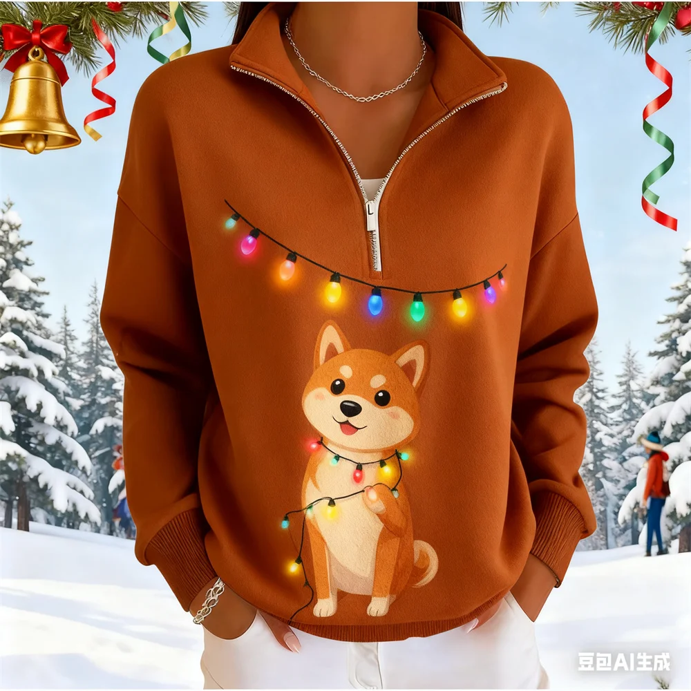 Felpa con cappuccio da donna natalizia 3D Felpe con zip con stampa modello simpatico animale domestico autunno e inverno abbigliamento donna novità in capispalla felpe con cappuccio donna