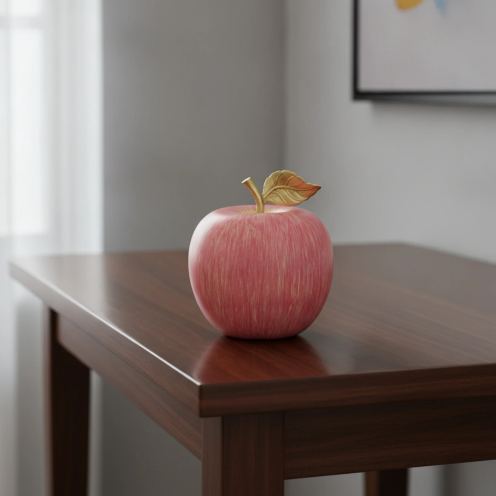 Decorative Apple with Gold Stem Brushed Apple Decor Fruit Figurine Creative Fruit Decoration Compact for Collectors