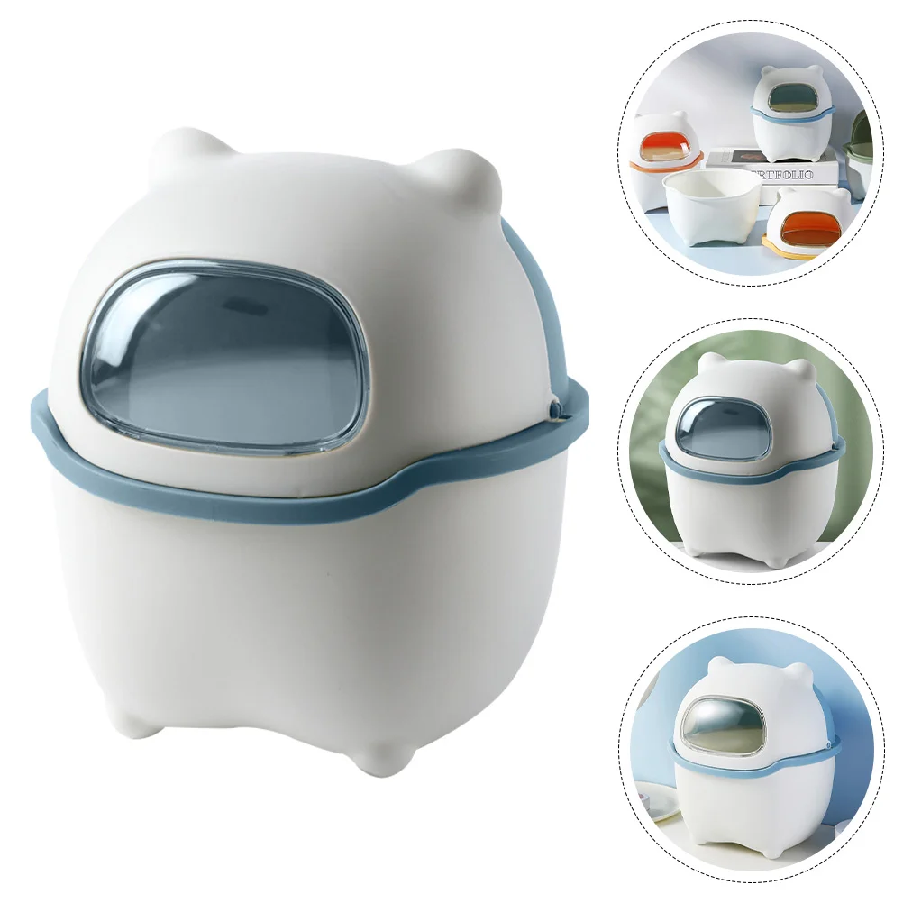 Bear Trash Can Mini Desktop Garbage with Lid Waste Basket for Bathroom Litter Boxes Cartoon Creative