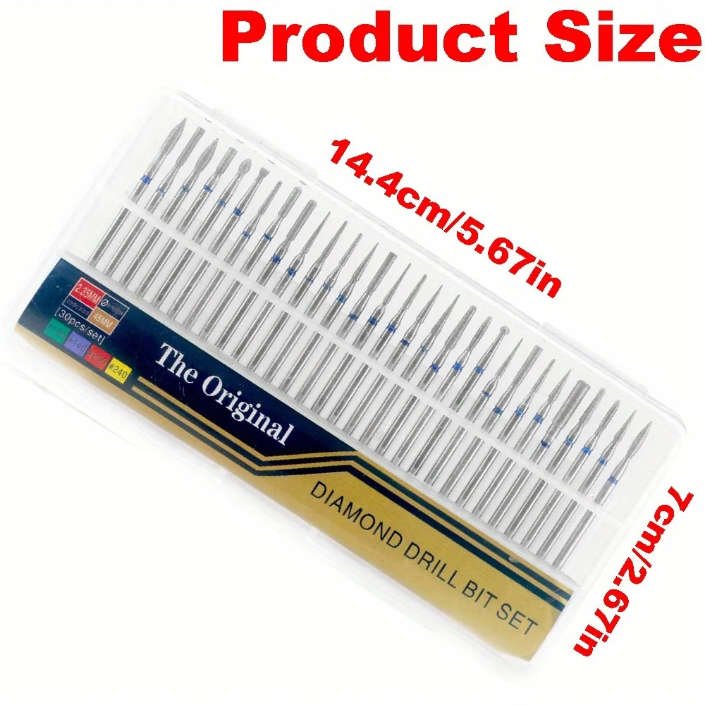 30PCS/BOX Diamond Nail Drill Bits Set，Precision Cuticle Bits, Highquality Bits，Nail Tech Manicure Pedicure Remover Tools for Acr