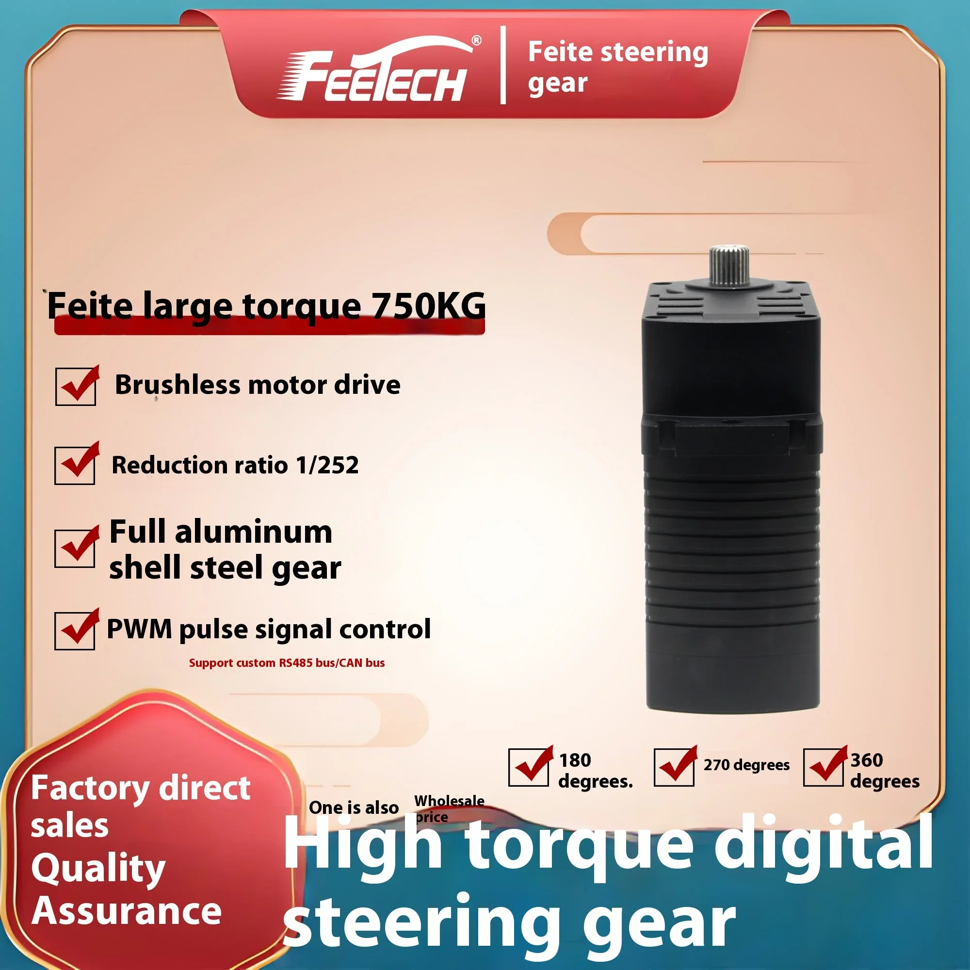 Feite 750 кг Полностью алюминиевый корпус 24 В Цифровой 180 градусов Промышленный робот Рулевое управление с высоким крутящим моментом Металлические радиоуправляемые сервоприводы RC Запчасти Accs f