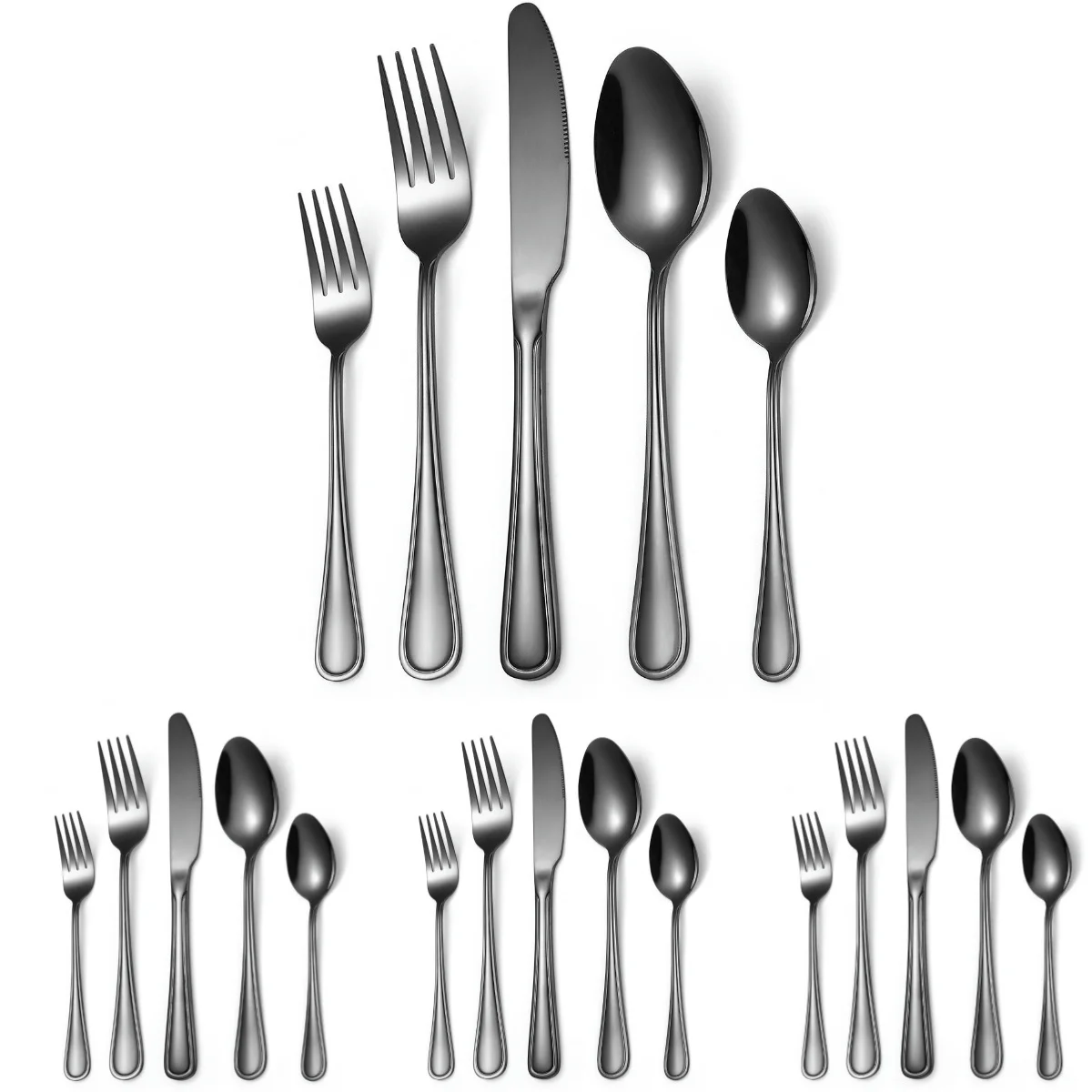 

A · HOUSEWARE Black Silverware Stainless steetl 20-Piece Line Pattern Handle Flatware Cutlery Set for 4 Tableware Eating Utensil