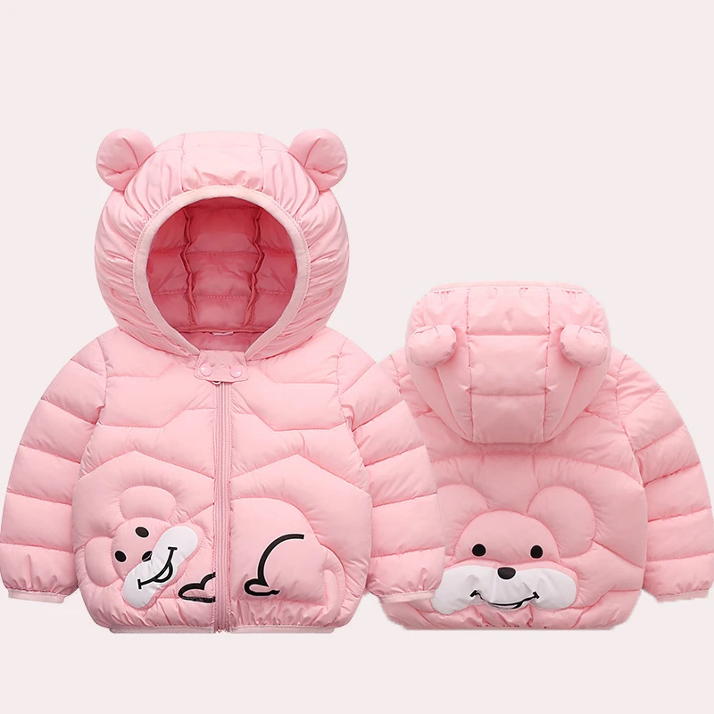 Girls Baby Infant Lightweight Down Jacket Cartoon Mouse Kid Boy Autumn Winter Warm Hooded Outerwear Coat Children Zipper Clothes