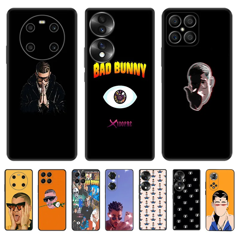 Black Soft Phone Case for Honor Magic5 Pro X7b X8b X9b X6 X7 X8 X9A X6a X8a 90 70 Bad Bunny Pixel 6 7 8 6a 7a 8a Cover