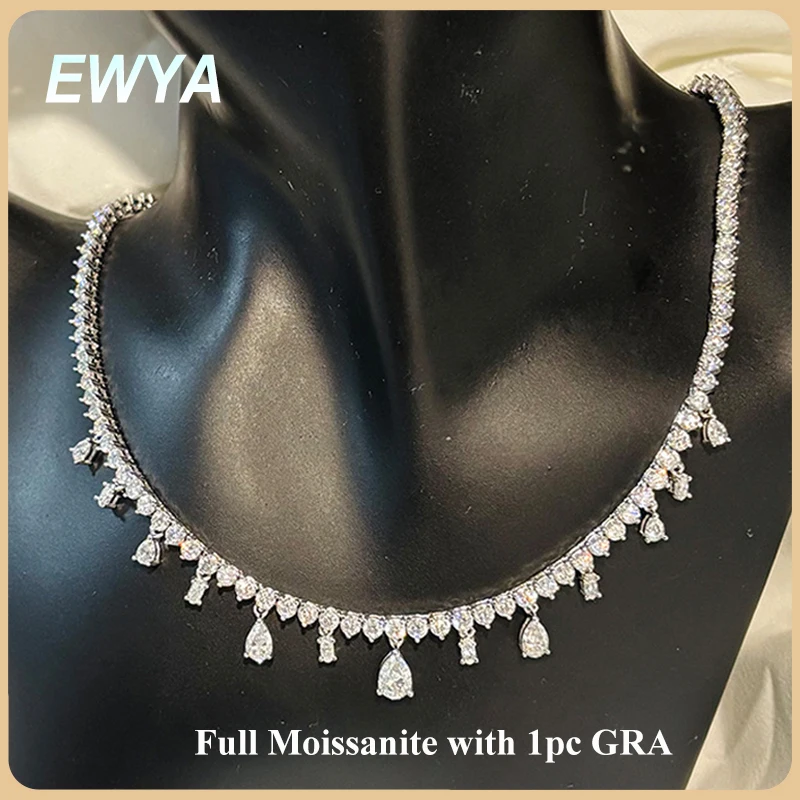 

EWYA Luxury Full D Color Moissanite Tennis Chain Necklace for Women s925 Silver All Diamonds Wedding Bridal Party Necklaces Gift