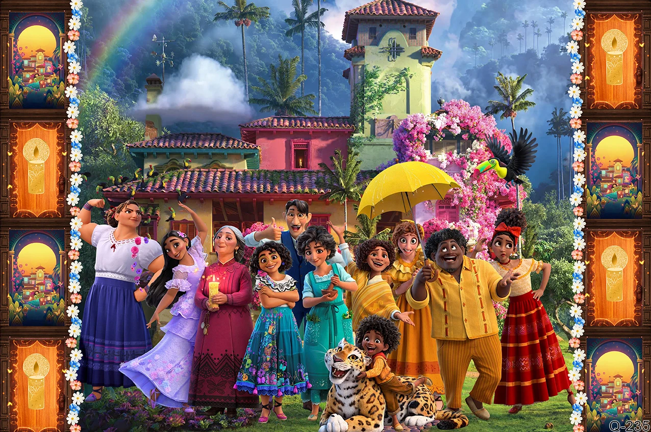 ディズニーのencanto Mirabel写真の背景女の子の幸せな誕生日パーティーの装飾ビニールの写真スタジオの小道具の背景