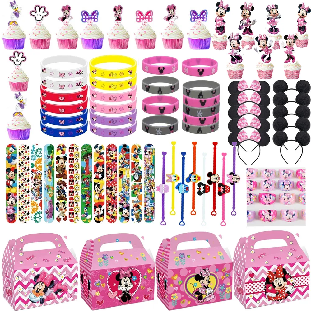 Minnie Mouse Kids Slap Bracelets Cake topper Bag Gift Bag Candy Boxes Ring Mouse Costume Cosplay Decoration Mouse Ears Birthday