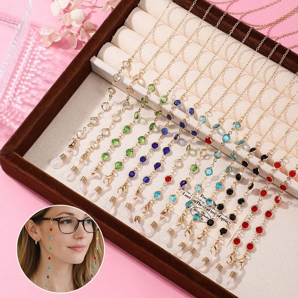 

Разноцветные хрустальные бусины для очков, защита от падения, многоцветная цепочка для очков, нескользящий ремешок для солнцезащитных очков, аксессуары для глаз