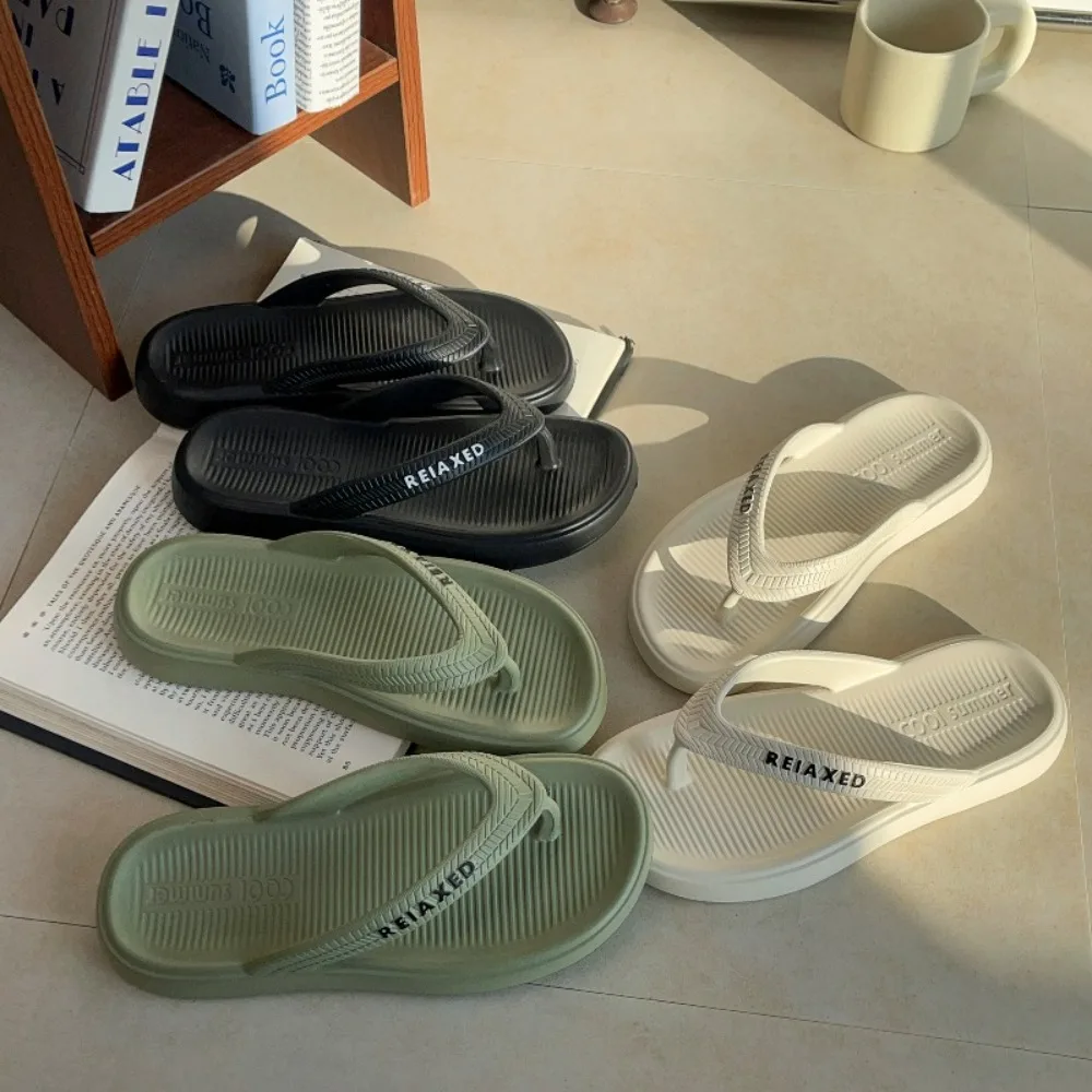 Solid Anti Slip Men's Slide Sandals Anti Odor Clip Toe Beach Flip Flops EVA Soft Soled Outer Wear Shoes Bathroom