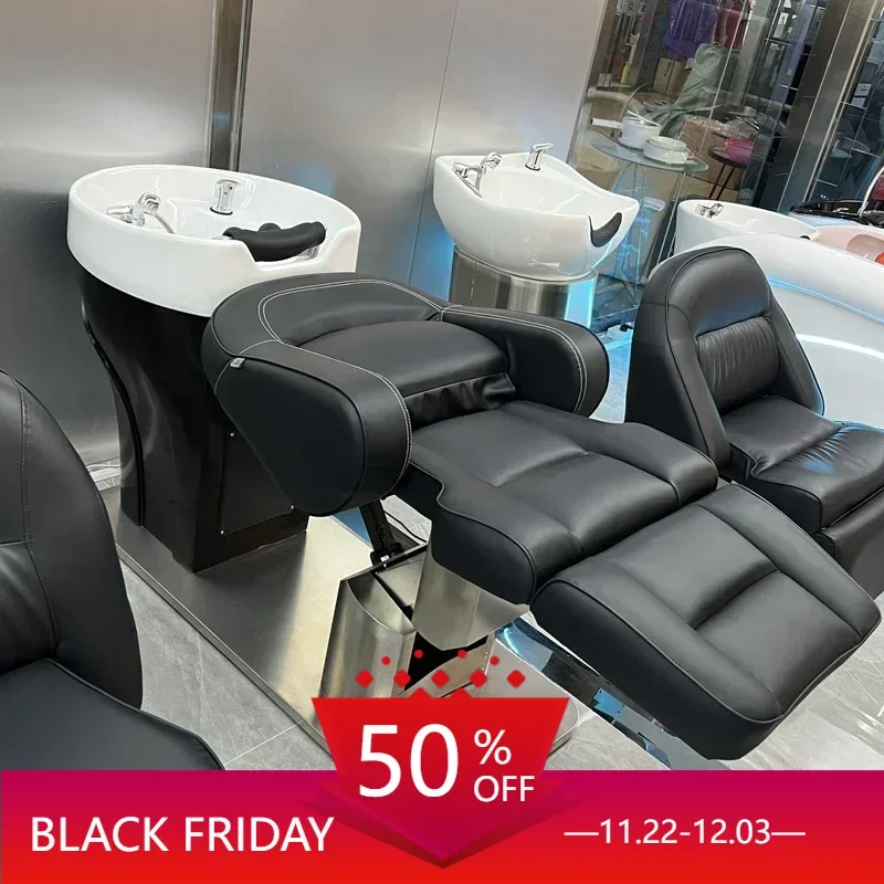 Luxury Washing Hair Bed Shampoo Chair Beauty Salon Black Reclining Chair For Washing Hair Chaise Hair Salon Furniture