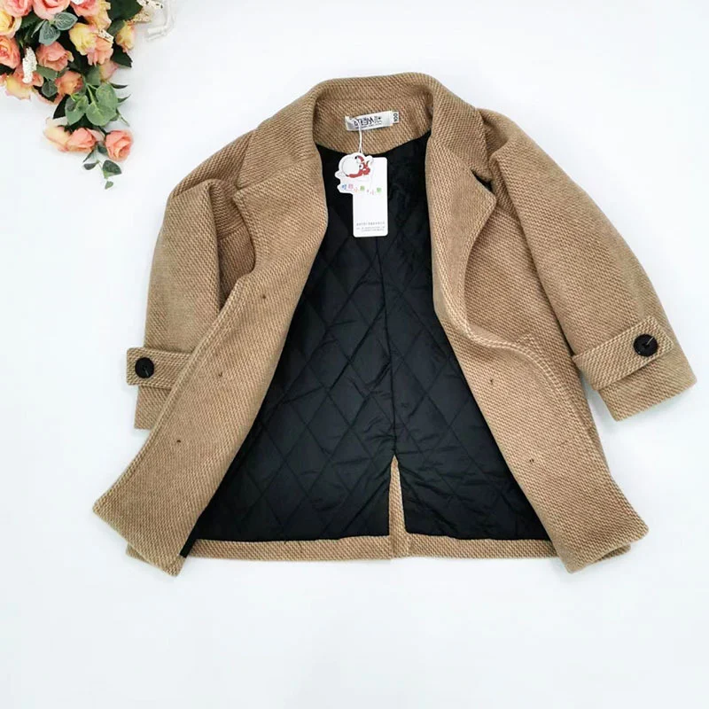 Boys Woolen Coat Overcoat Jacket Windbreak 2024 Hots Warm Plus Thicken Autumn Winter Cotton School Children\'s Clothing