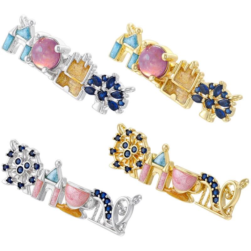 Exquisite Colored Zircon Inlaid Amusement Park Charm Pendant Cute Sweet Design Versatile Fashion Jewelry Accessory:VD2506 VD2507