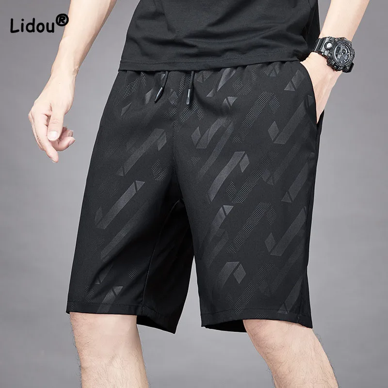 Fashionable Loose Men's Printed Trend Shorts Summer New Casual Quick Dry Breathable Elastic Waist Knee Pants Male Clothes
