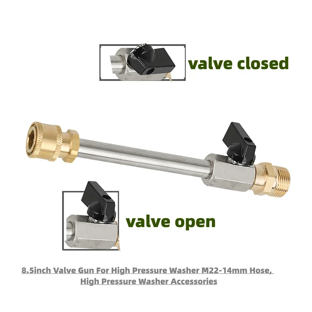 Pistola de válvula de esfera para lavadora de alta pressão, 8.5 polegadas, com plugue de conexão rápida de 1/4 para lavadora elétrica, mangueira M22-14mm, varinha de válvula 2200psi