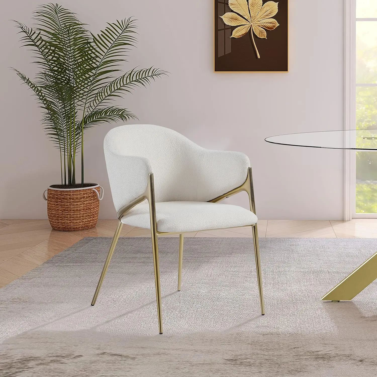 Meridian Furniture 559Cream-C Nial Collection Modern | Contemporary Dining Chair With Rich Cream Boucle Fabric, Iron Frame In