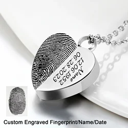 Customized Engraving Fingerprint Heart Cremation Jewelry Memorial Ashes Pendant for Men Women-Personalized Custom