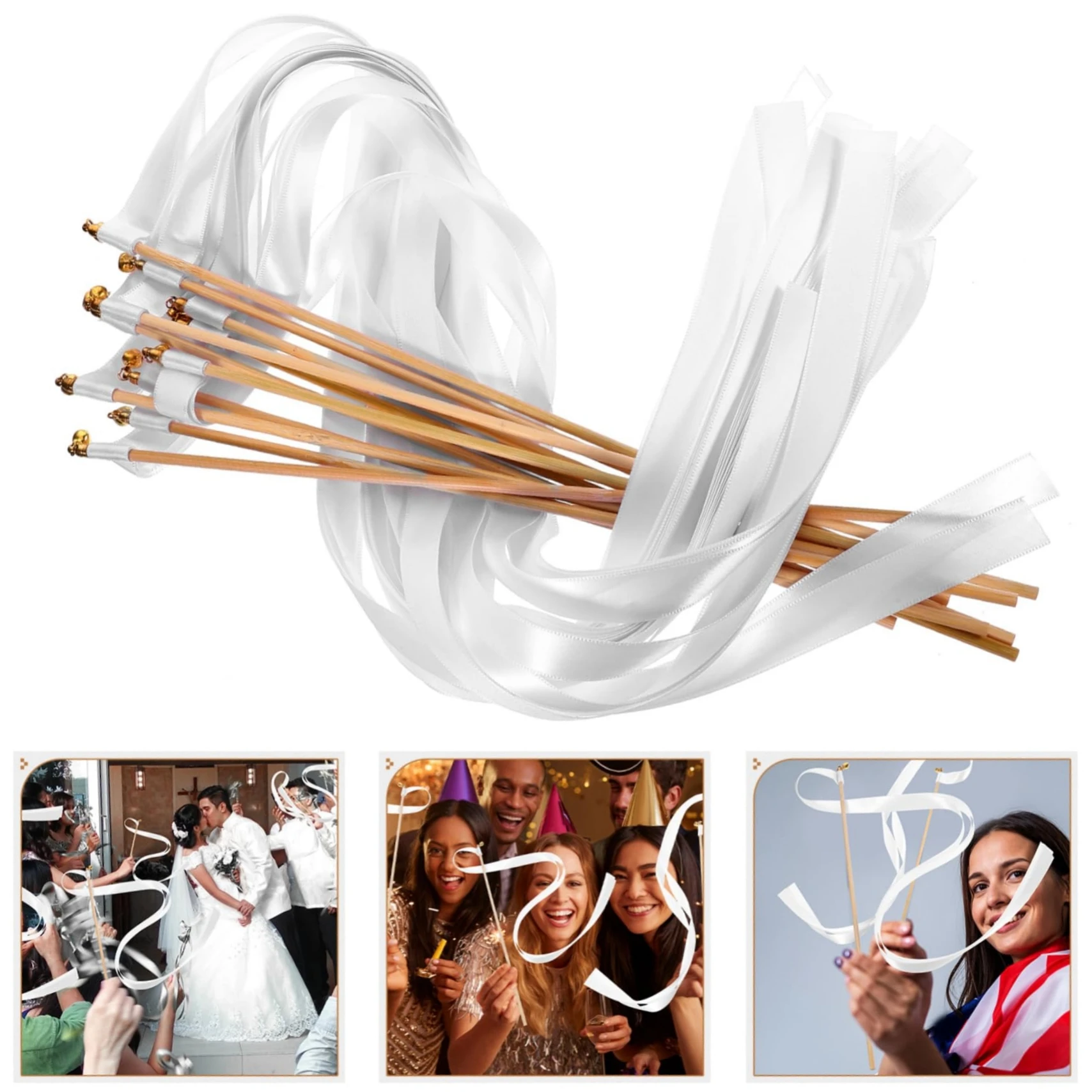 Imagem -04 - Varinhas de Fita de Seda com Sinos Wedding Wand Favor Fada para Celebração da Festa Champanhe Branco 50200 Pcs