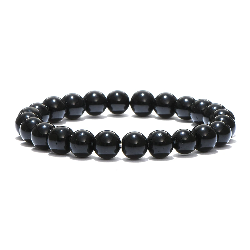 Noter Minimalist Obsidian Stone Bracelet Men 4/6/8/10/12mm Black Smooth Beaded Braslet Yoga Meditation Jewelry Black Brazalete