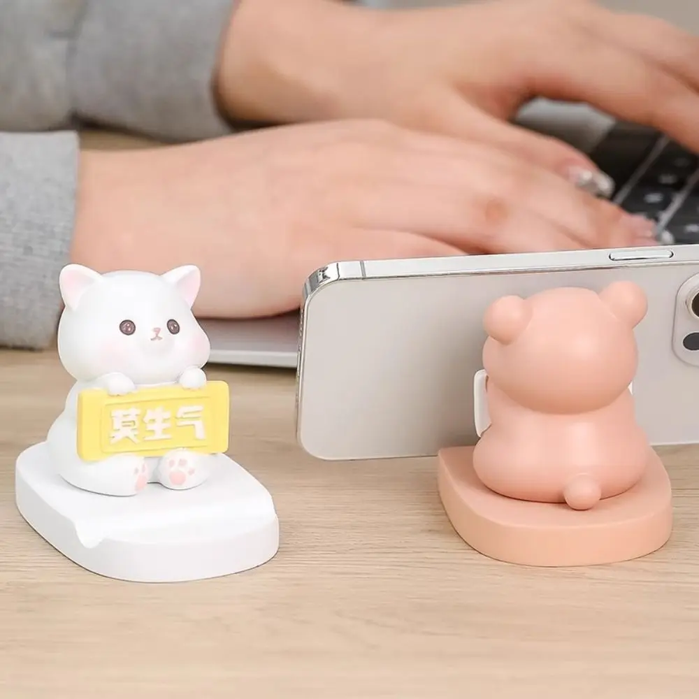 Don't Angry Pig Phone Stand Resin Craft Kittens Figurines Cute Animal Phone Holder Kawaii Miniatures Cartoon Phone Bracket